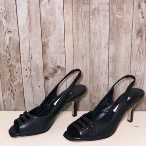 ANN MARINO NAVY BLUE GENUINE LEATHER PUMPS, SIZE 6